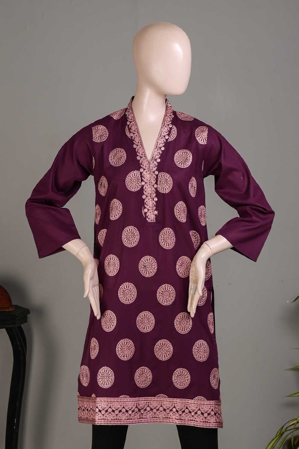 P-81-21-Purple - PY-04 - Cambric Embroidered Kurti