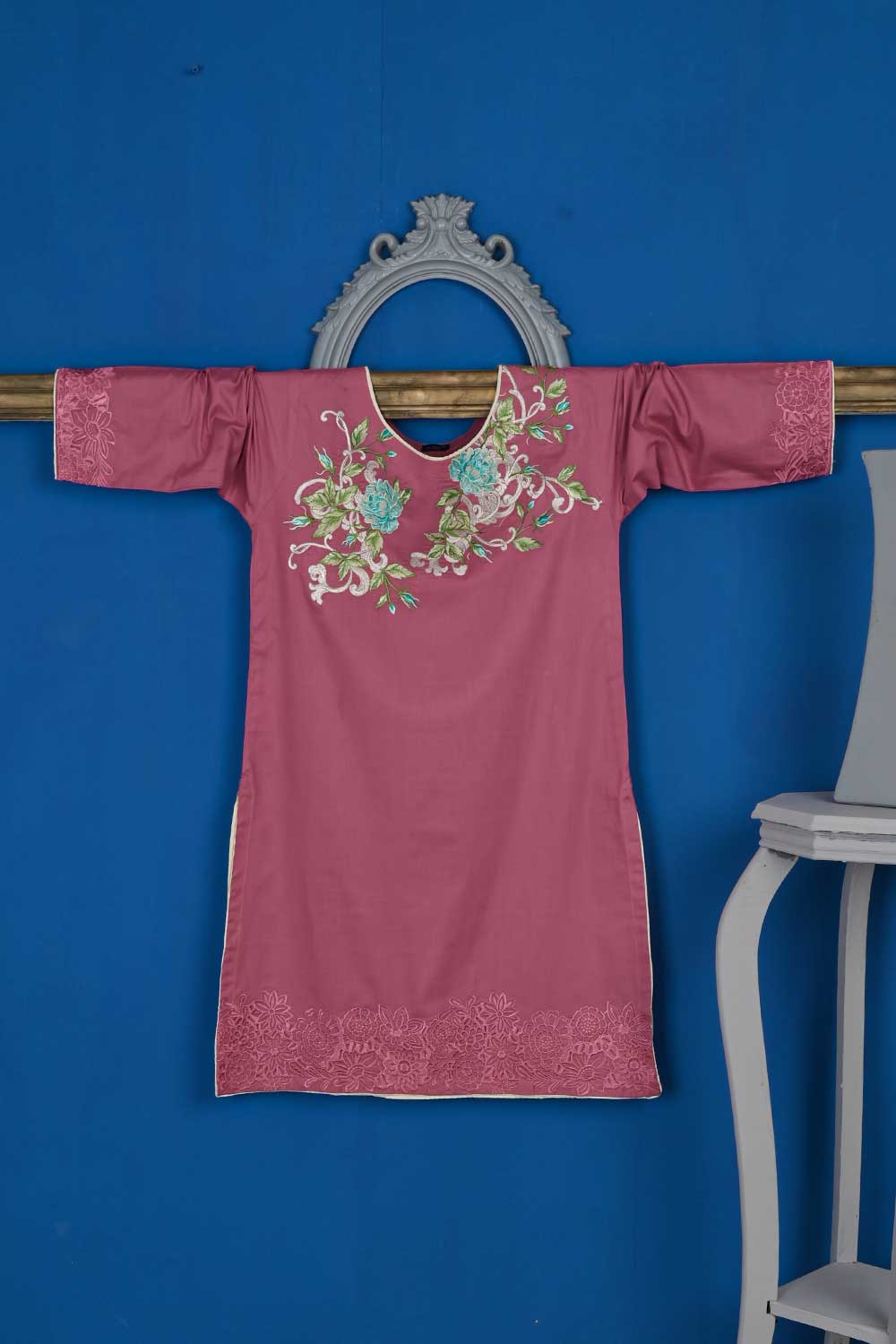 P-109-21-Pink - Realtor - Cambric Embroidered Kurti