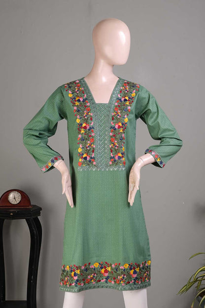 P-14-22-Green- Wide - Cambric Embroidered Kurti