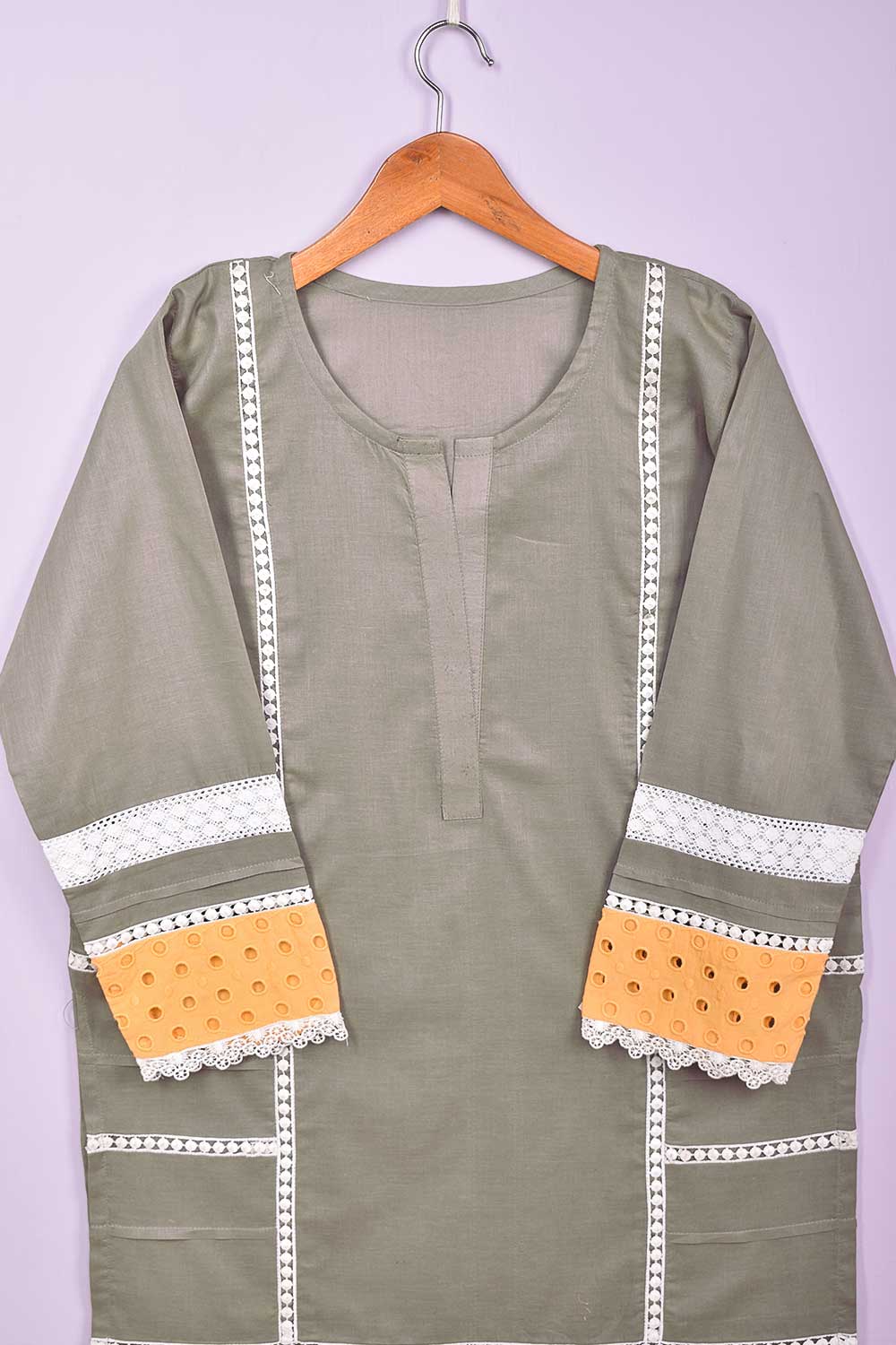 Cambric Pintex Kurti with Chikankari Borders - (P-38-20-Grey)