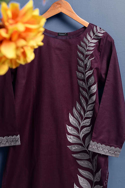 Cambric Embroidered Kurti - Monochrome (P-216-19-Maroon)