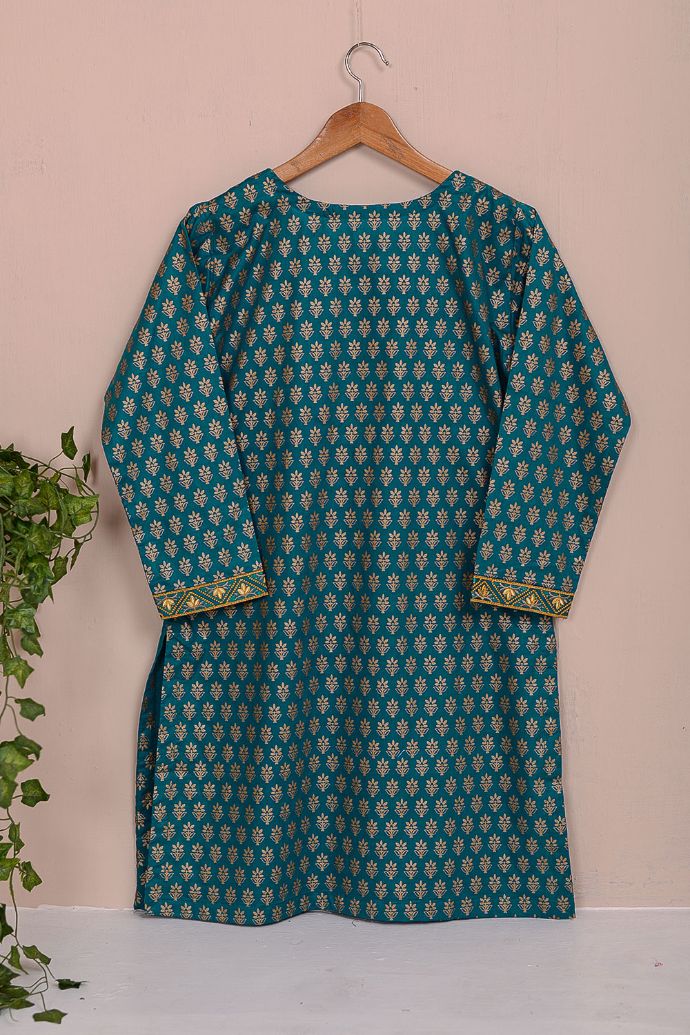 Cambric Embroidered & Printed Kurti - Flower Pot - (P-250-19-Blue)