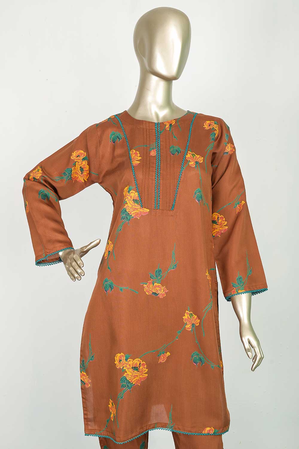 P-87-22-Rust - Viscose V-Gala | 2Pc Cambric Printed Shirt With Printed Trouser