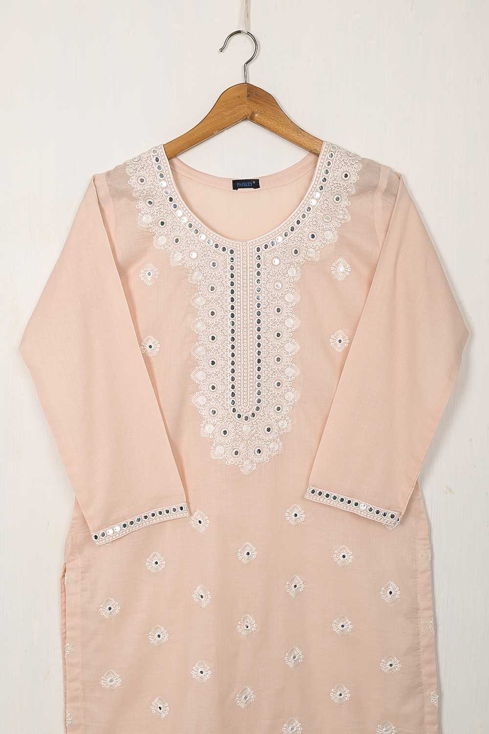 P-38-22-Peach - All Over Sequence - Cambric Embroidered Kurti