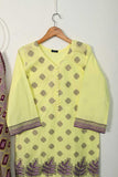 Lime 2PC (P-65-21-Lemon) - Cotton Embroidered Shirt With Printed Chiffon Dupatta