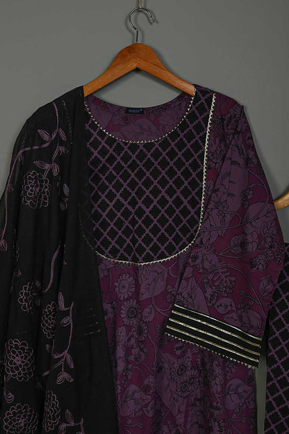 P-64-21-Purple - Smartel-Frock - 3Pc Cotton Printed