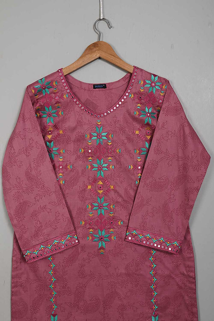 P-30-22-Pink - Greed - Cambric Embroidered & Printed Kurti
