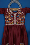 Cambric Embroidered Kurti - Embroidered Frock (P-14-20-Maroon)