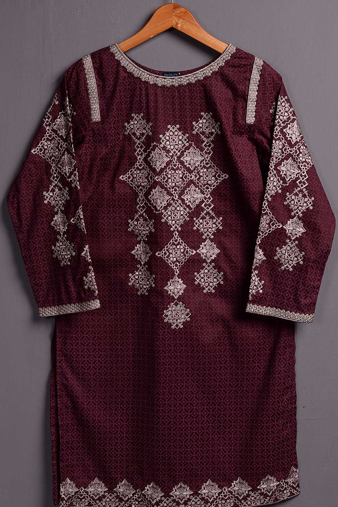 Cambric Embroidered & Printed Kurti - Organic (P-243-19-Maroon)