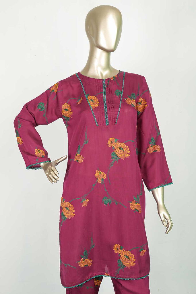 P-87-22-Pink - Viscose V-Gala | 2Pc Cambric Printed Shirt With Printed Trouser