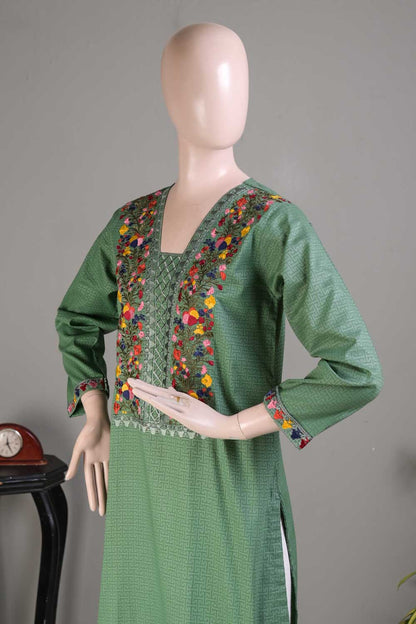 P-14-22-Green- Wide - Cambric Embroidered Kurti