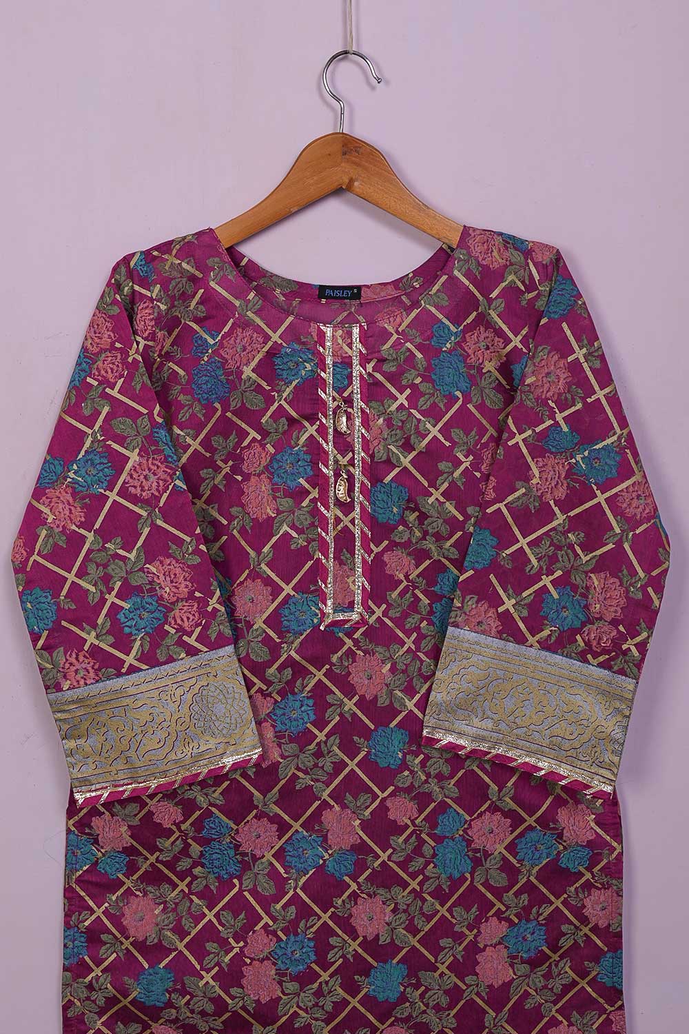 Sheep (P-58-21-Fuchsia) - Paper Cotton Gold Printed Kurti