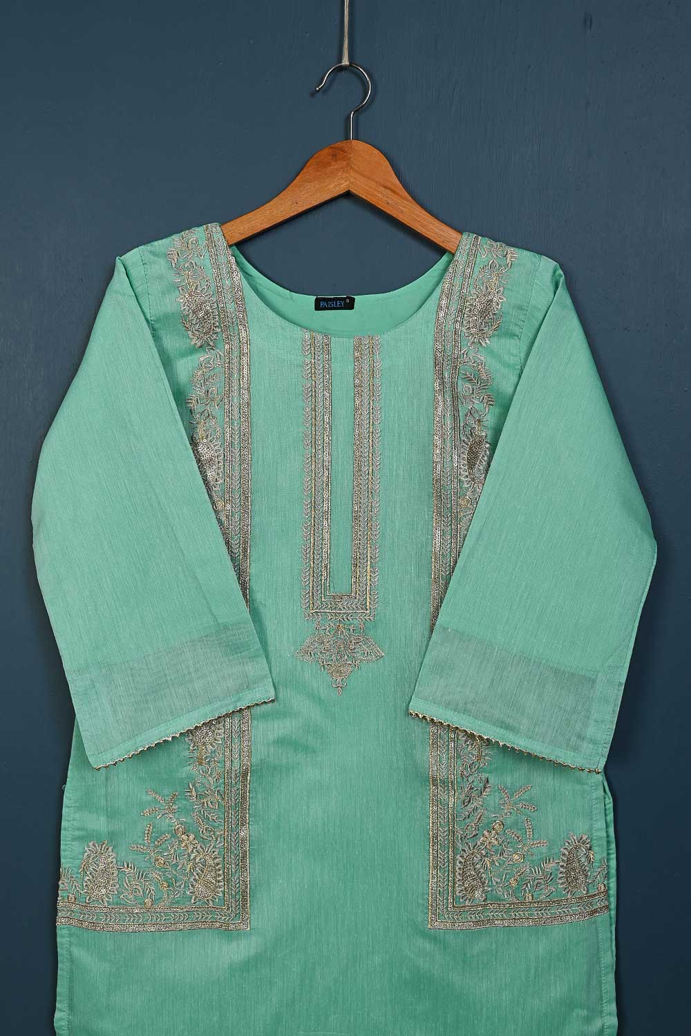 P-103-21-SeaGreen - Aurora - Paper Cotton Embroidered Kurti