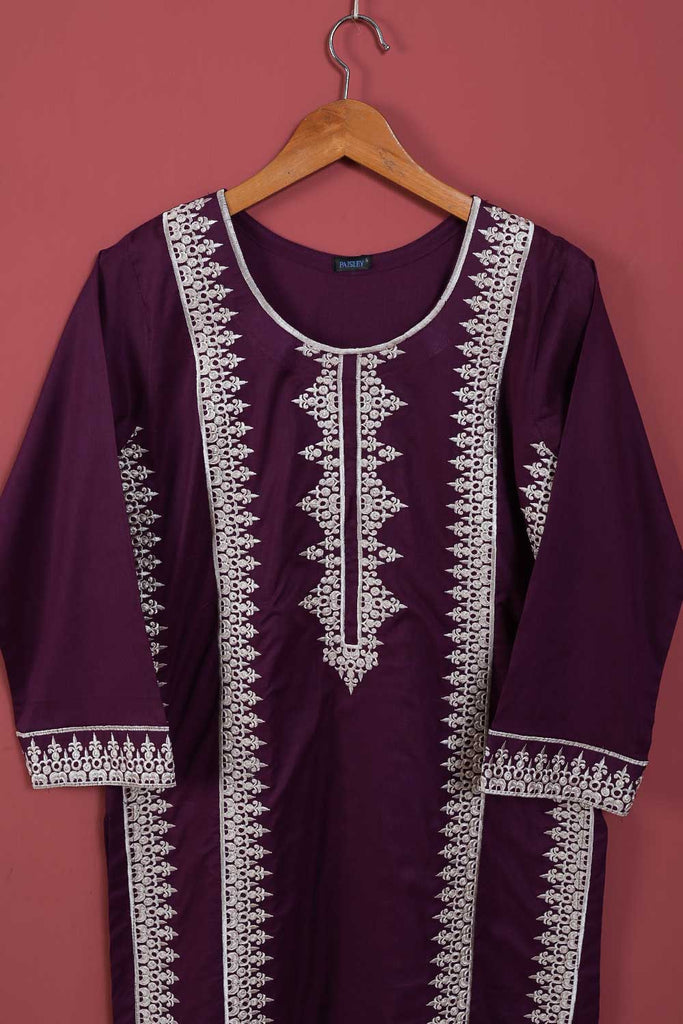 (PSW-08A-21-Purple) - Cotton Embroidered Stitched Kurti