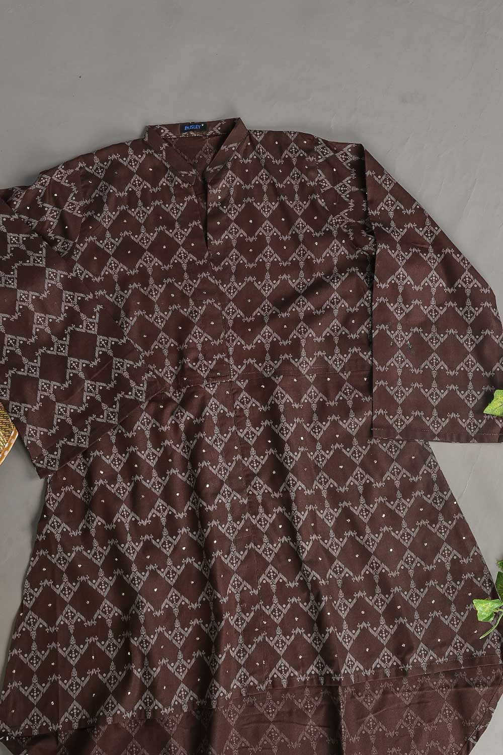 Cambric Printed Kurti With Kamdani Work - Strike (P-24-21-Brown)