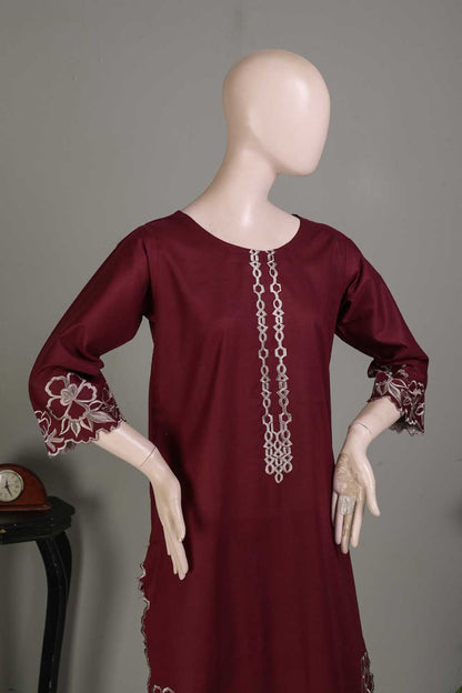 P-79-21-Maroon - PY-02 - Cambric Embroidered Kurti