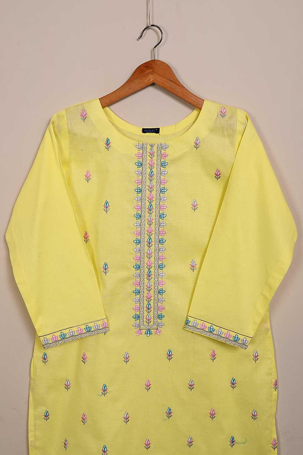 P-91-21-Yellow - PY-14 - Cambric Embroidered Kurti