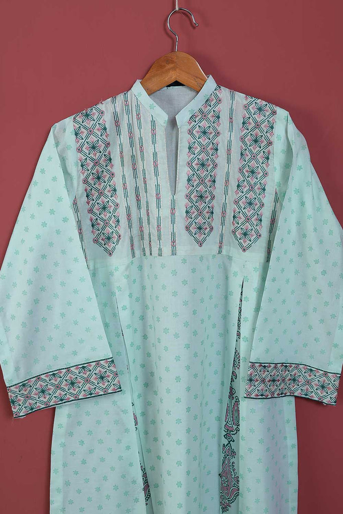 (P-67-21-Sea Green) - Cotton Printed & Embroidered Frock