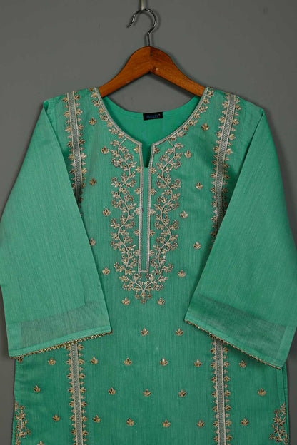 P-104-21-Sea Green - Paper Cotton 5 - Paper Cotton Embroidered Kurti