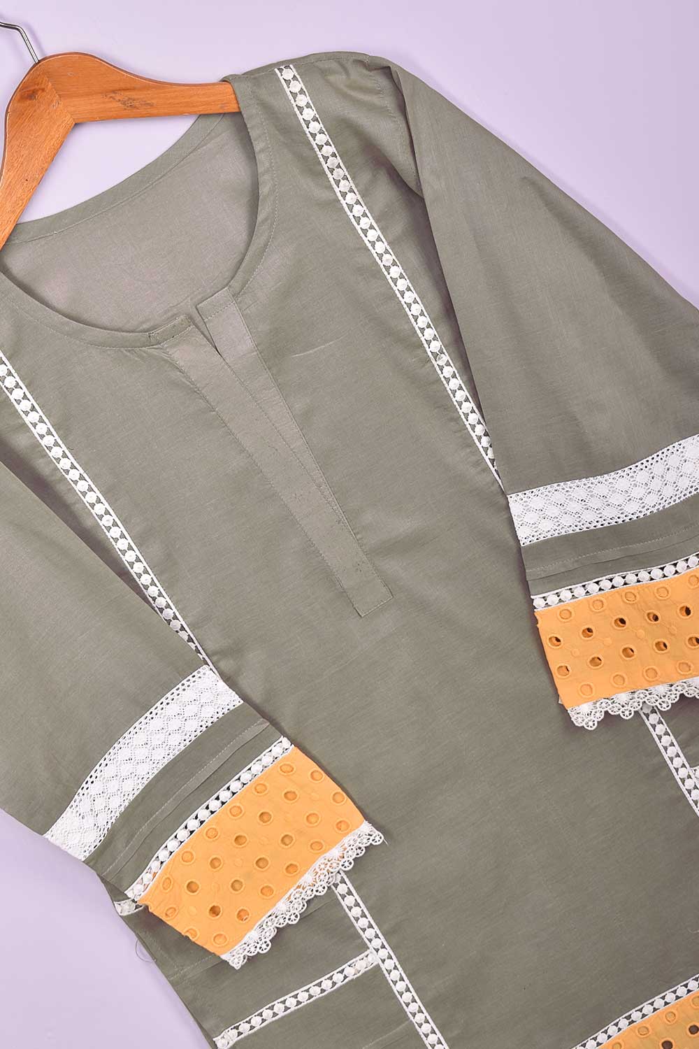 Cambric Pintex Kurti with Chikankari Borders - (P-38-20-Grey)