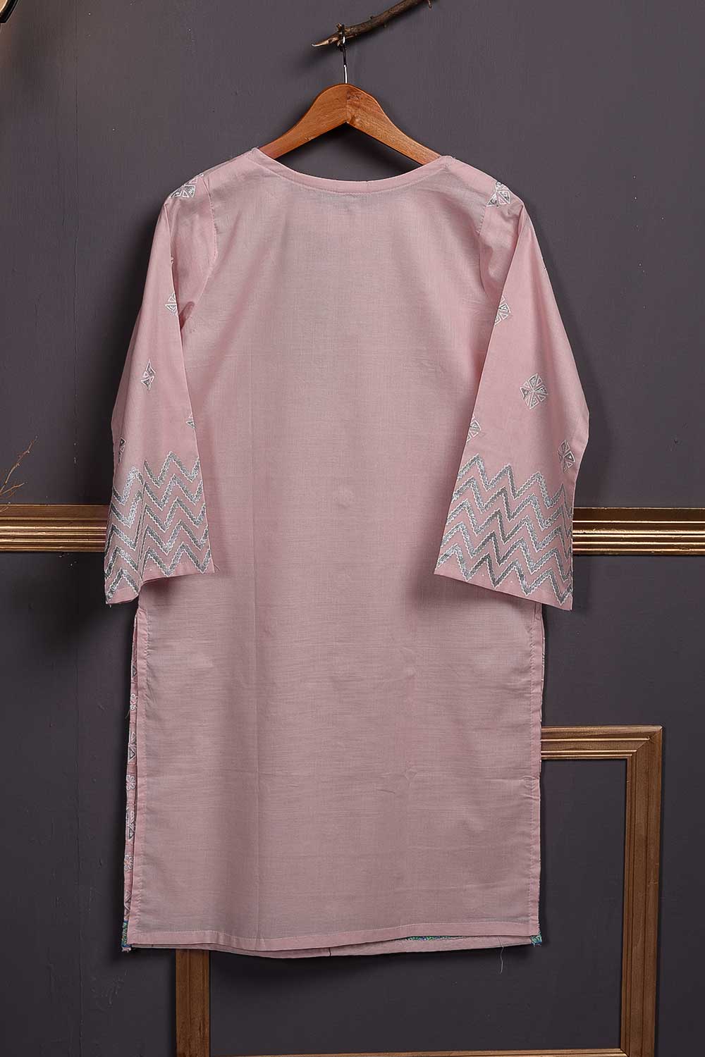 Cambric Embroidered & Printed Kurti – Triangle (P-247-19-Pink)