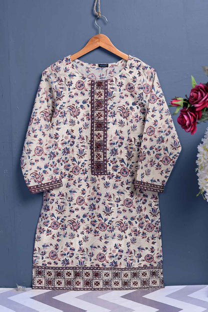 Cambric Printed & Embroidered Kurti - KIWI (P-209-19-Skin)