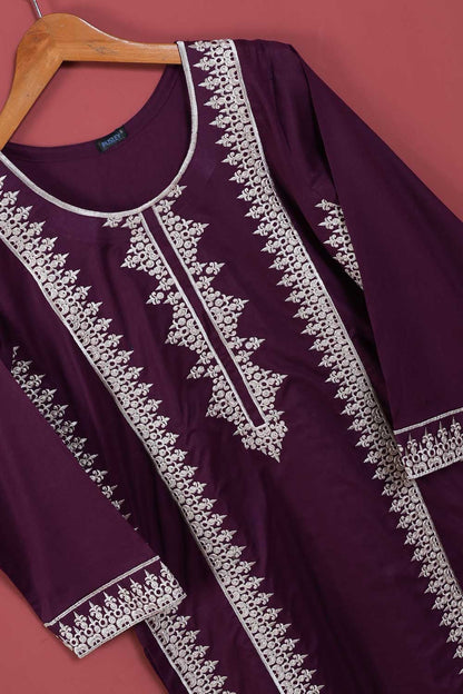 (PSW-08A-21-Purple) - Cotton Embroidered Stitched Kurti