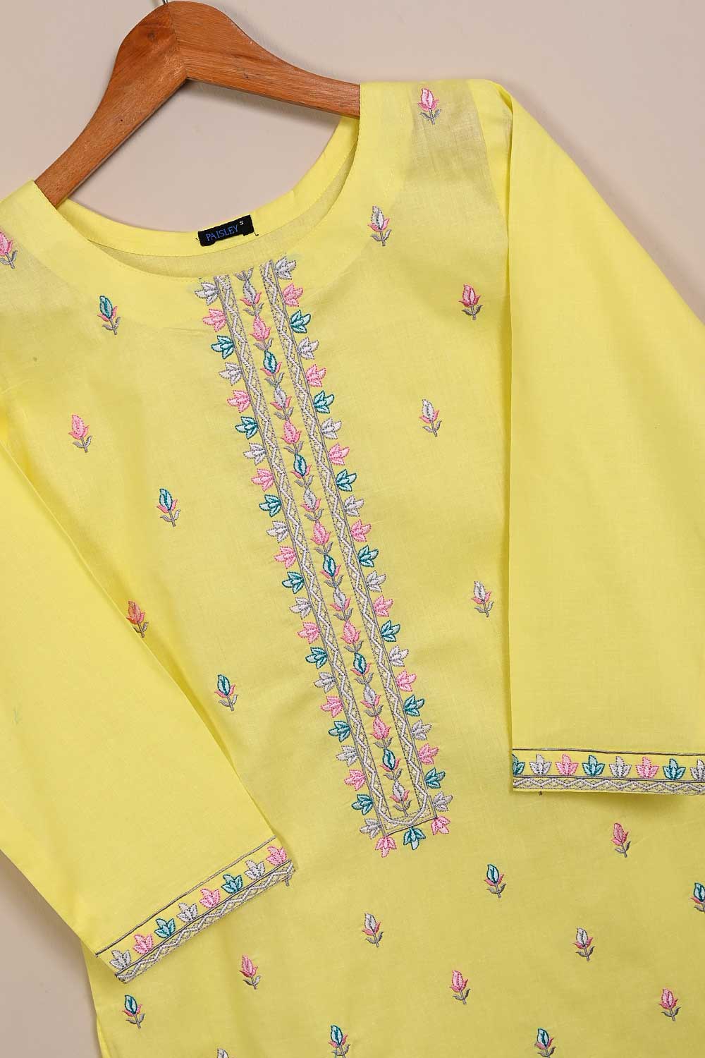 P-91-21-Yellow - PY-14 - Cambric Embroidered Kurti