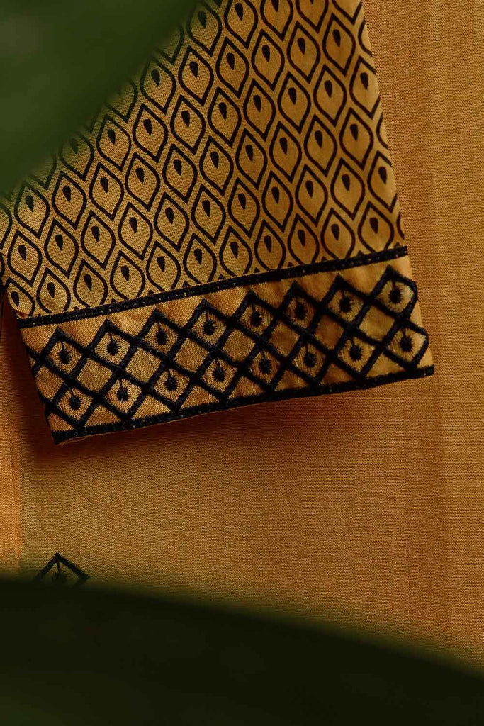 Cambric Embroidered & Printed Kurti – Peacock (P-222-19-Mustard)