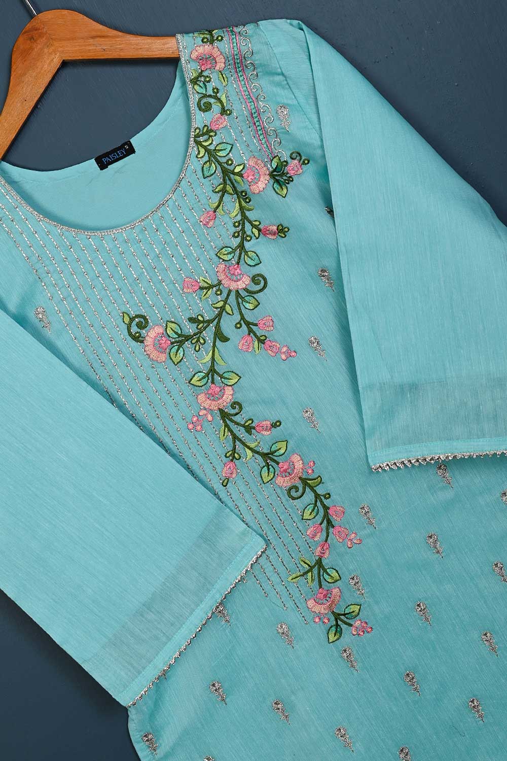 P-105-21-LightBlue - Euphonious - Paper Cotton Embroidered Kurti