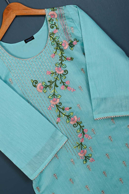 P-105-21-LightBlue - Euphonious - Paper Cotton Embroidered Kurti