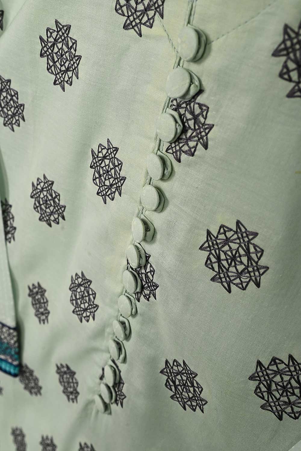 Lime 2PC (P-65-21-Mint) - Cotton Embroidered Shirt With Printed Chiffon Dupatta