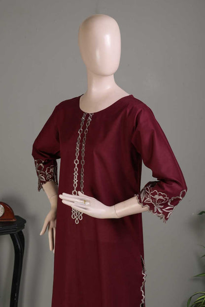 P-79-21-Maroon - PY-02 - Cambric Embroidered Kurti