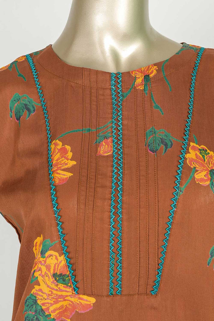 P-87-22-Rust - Viscose V-Gala | 2Pc Cambric Printed Shirt With Printed Trouser