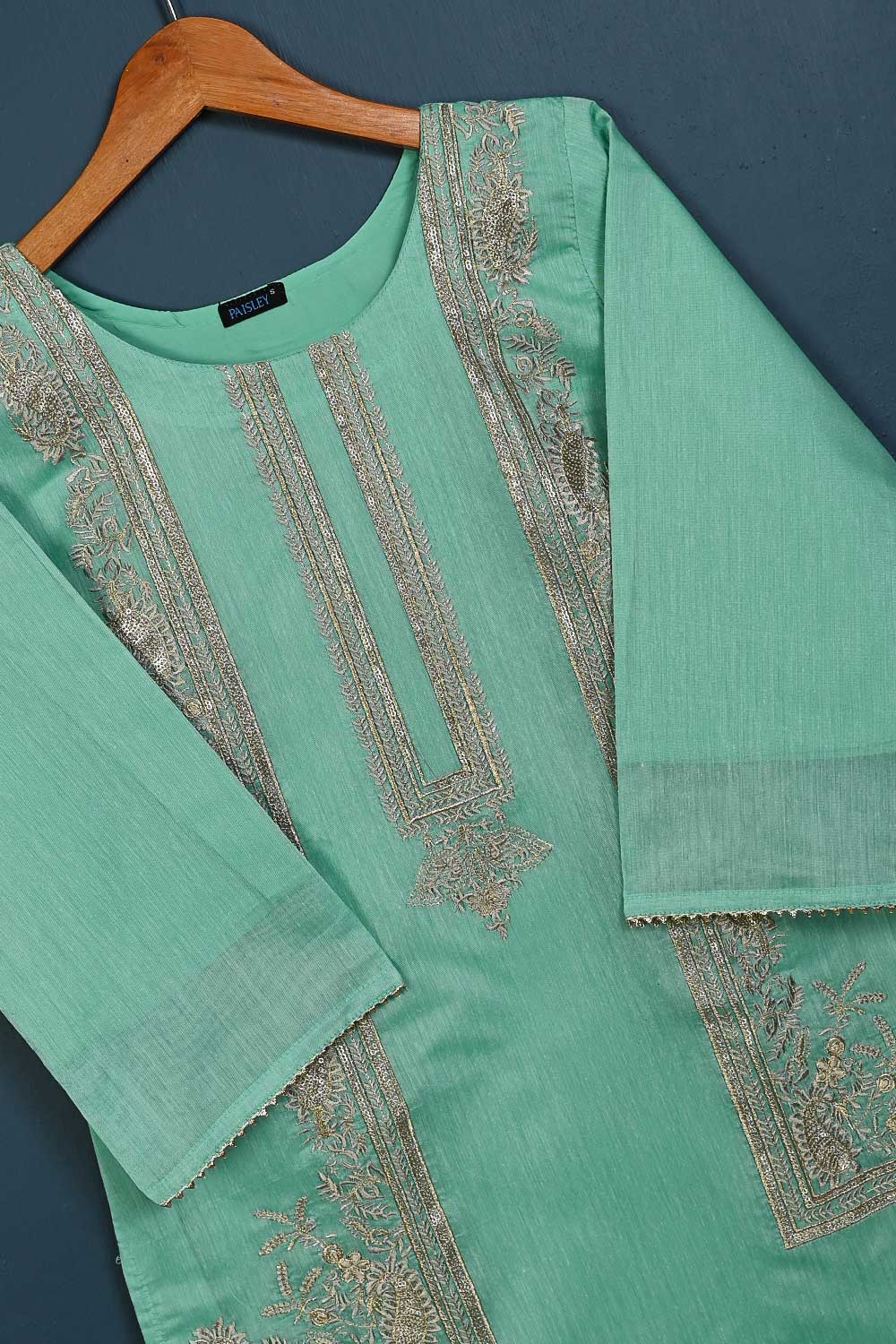 P-103-21-SeaGreen - Aurora - Paper Cotton Embroidered Kurti