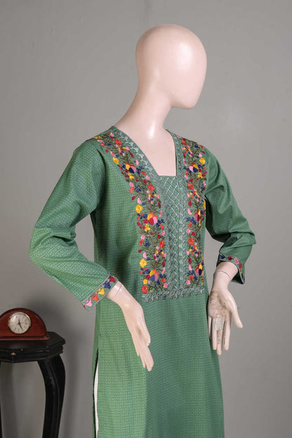 P-14-22-Green- Wide - Cambric Embroidered Kurti