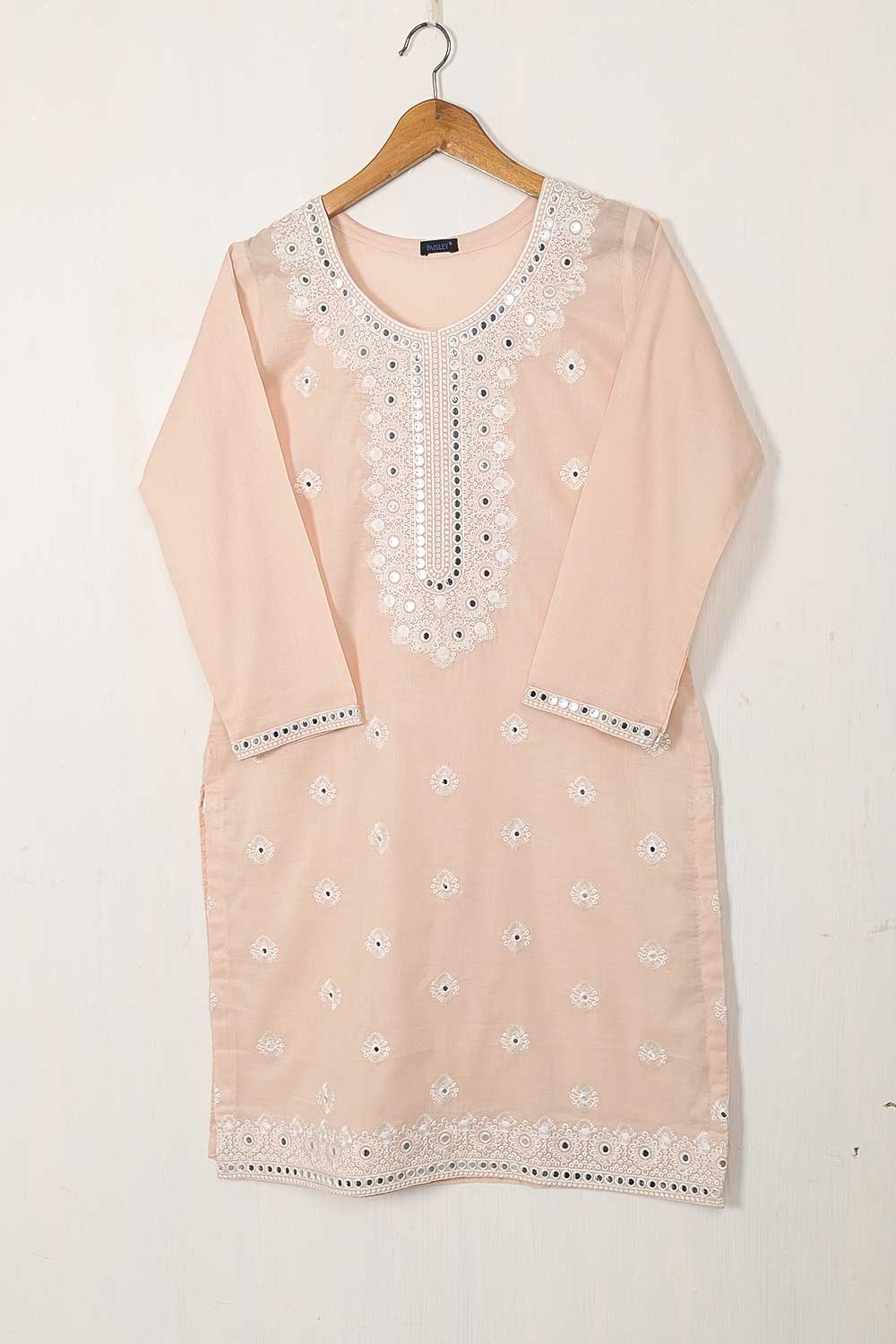 P-38-22-Peach - All Over Sequence - Cambric Embroidered Kurti