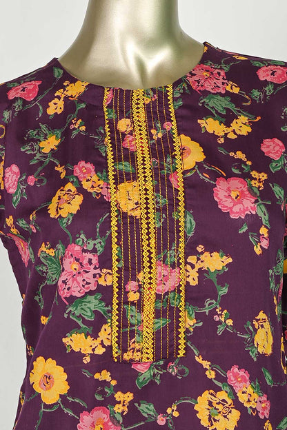 P-01-23-Purple - Viscose Yellow Flower | 2Pc Cambric Printed Shirt With Printed Trouser