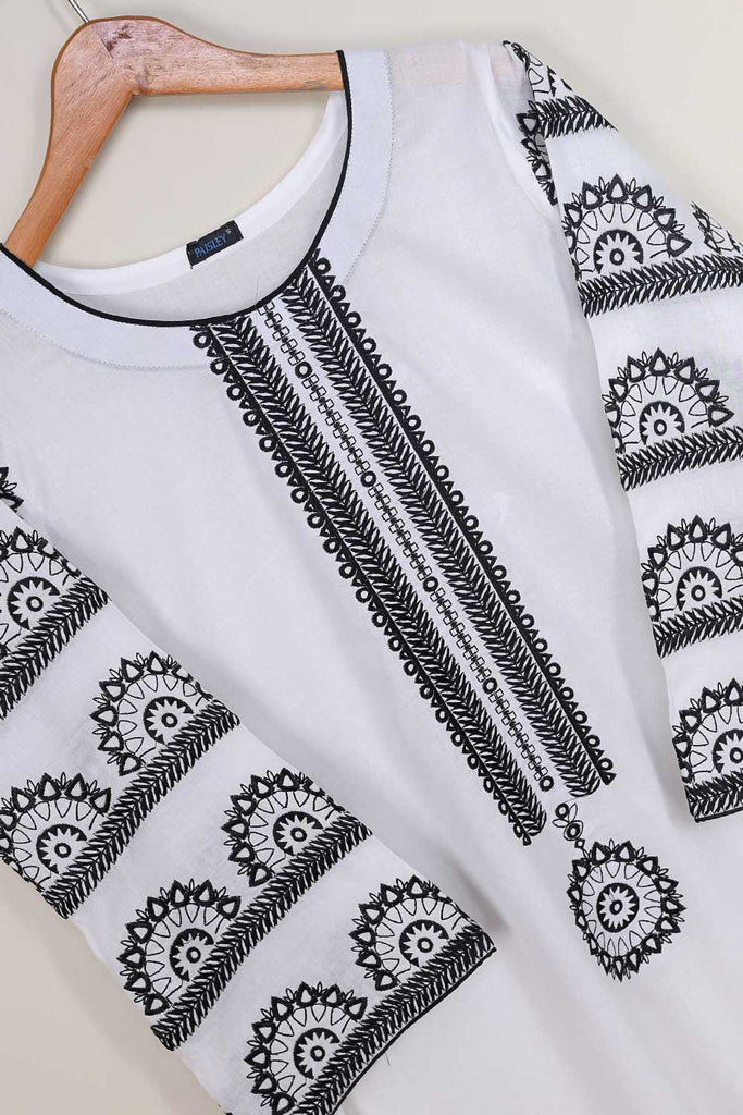 Cotton Embroidered Stitched Kurti - (PSW-07A-White)