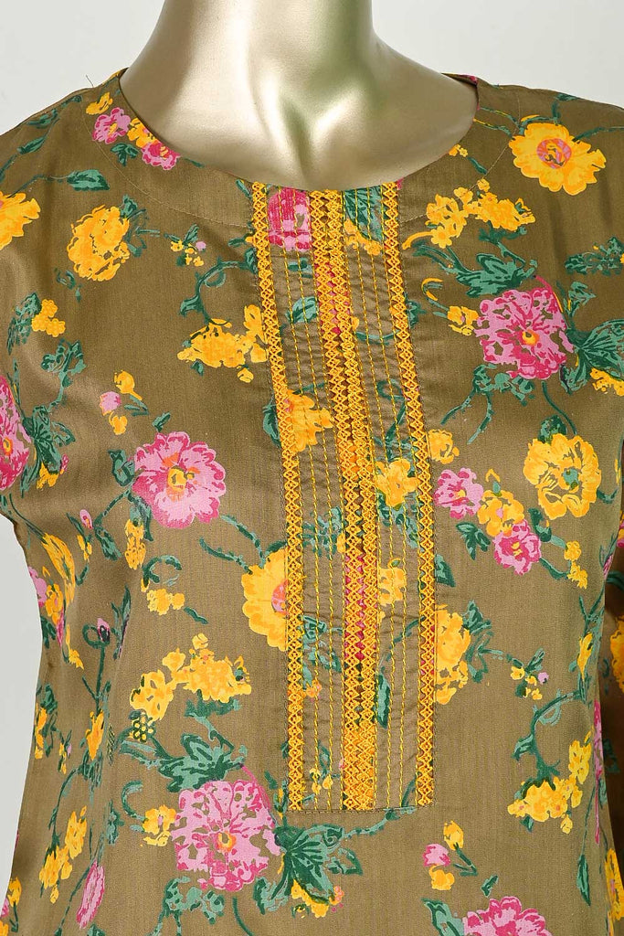 P-01-23-Khaaki - Viscose Yellow Flower | 2Pc Cambric Printed Shirt With Printed Trouser