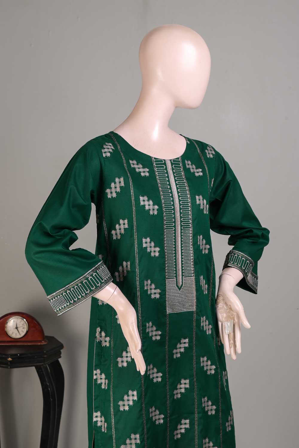 (PSW-06D-Green) - Cotton Embroidered Stitched Kurti