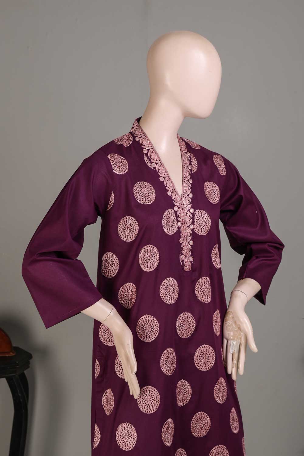 P-81-21-Purple - PY-04 - Cambric Embroidered Kurti