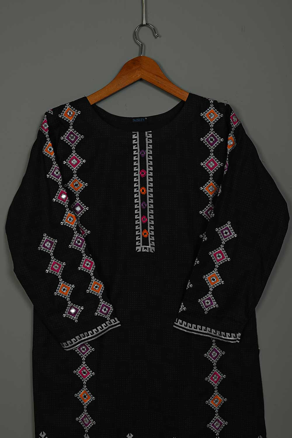 P-35-21-Black - Wrench - Cambric Embroidered Kurti