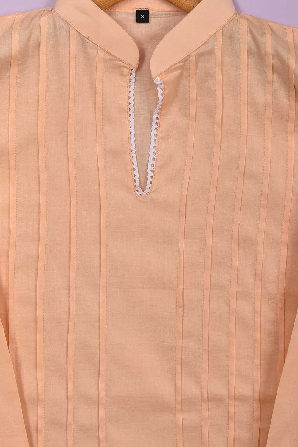 Cambric Pintex Kurti with Chikankari Borders - (P-38-20-Peach)