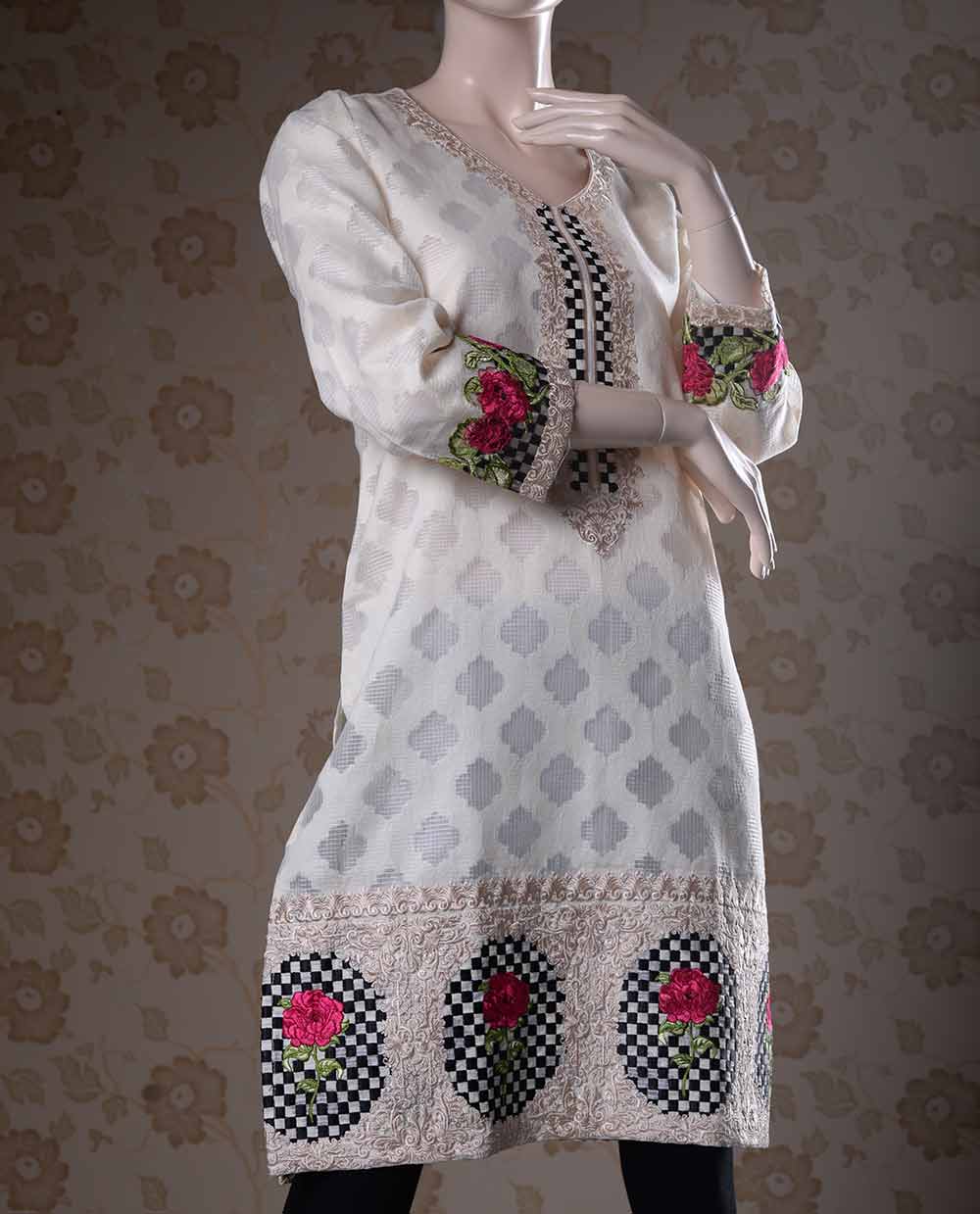 Organza Jacquard Embroidered Kurti (P-123-18) Majestic Check