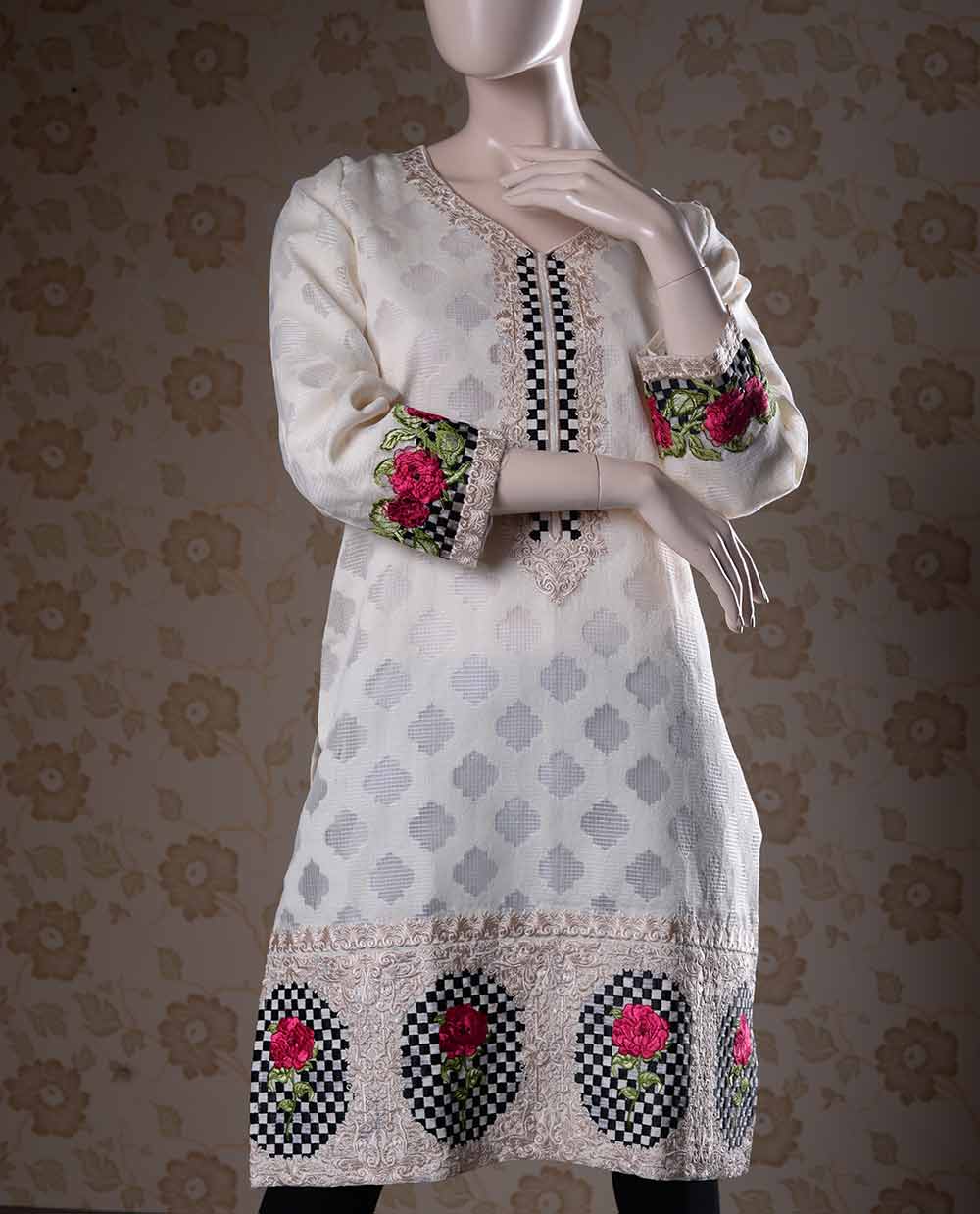 Organza Jacquard Embroidered Kurti (P-123-18) Majestic Check