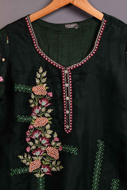 Organza Embroidered Kurti - Iconic (P-28-20-BottleGreen)