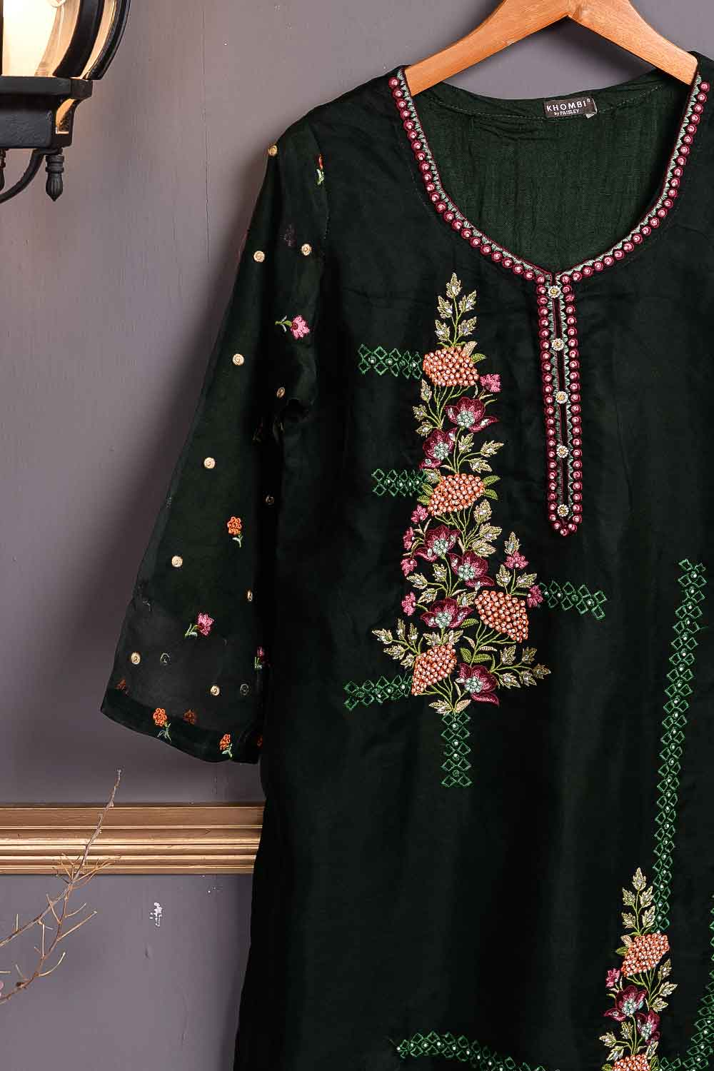 Organza Embroidered Kurti - Iconic (P-28-20-BottleGreen)