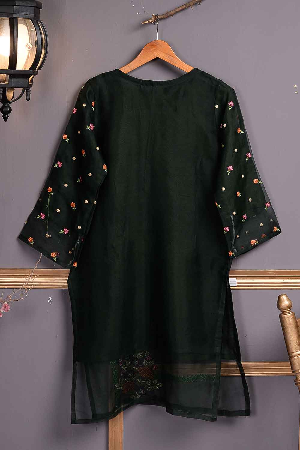 Organza Embroidered Kurti - Iconic (P-28-20-BottleGreen)