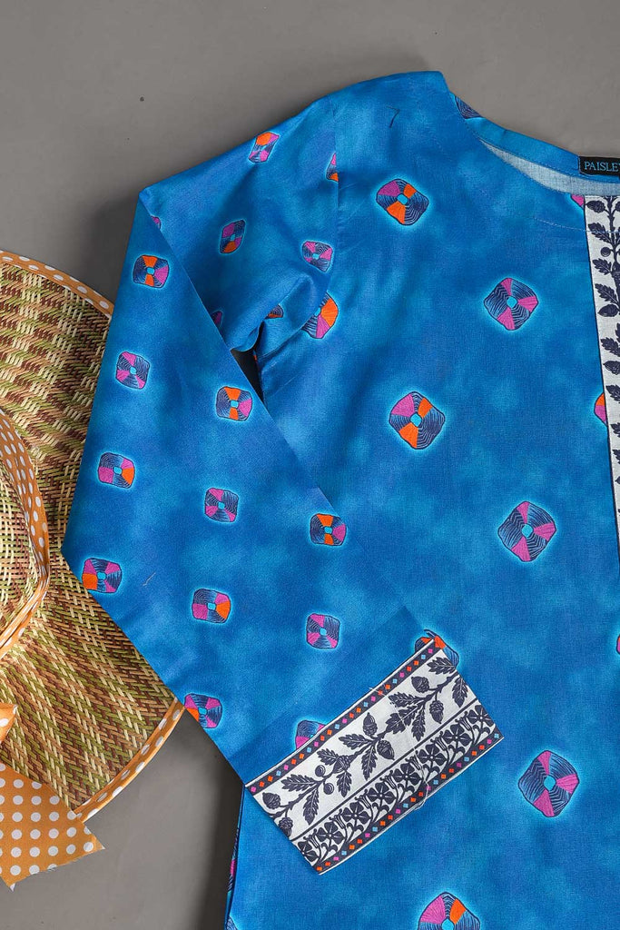 2Pc Cambric Digital Printed Shirt With Digital Printed Trouser - Rangooli 2pc (P-56-21-Blue)